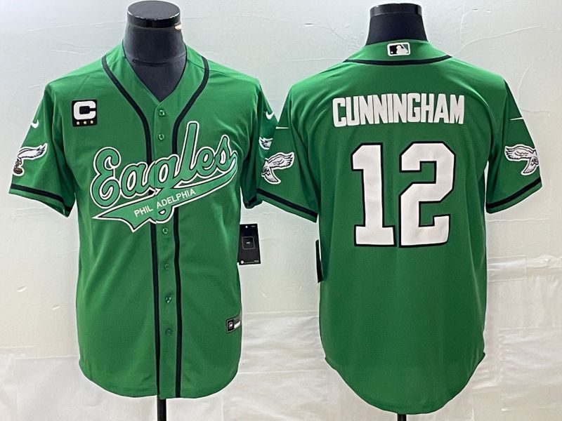 Men Philadelphia Eagles 12 Cunningham Green Co Branding Game NFL Jersey style 1